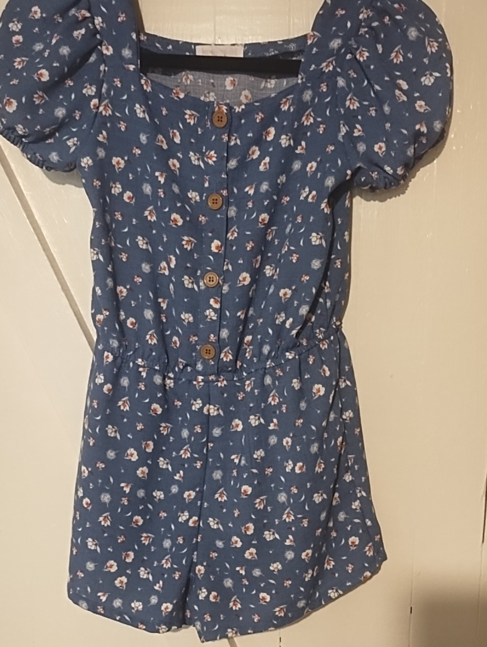 Kensie Girl Blue Floral Button-Front Romper EUC Size 12 Girls.